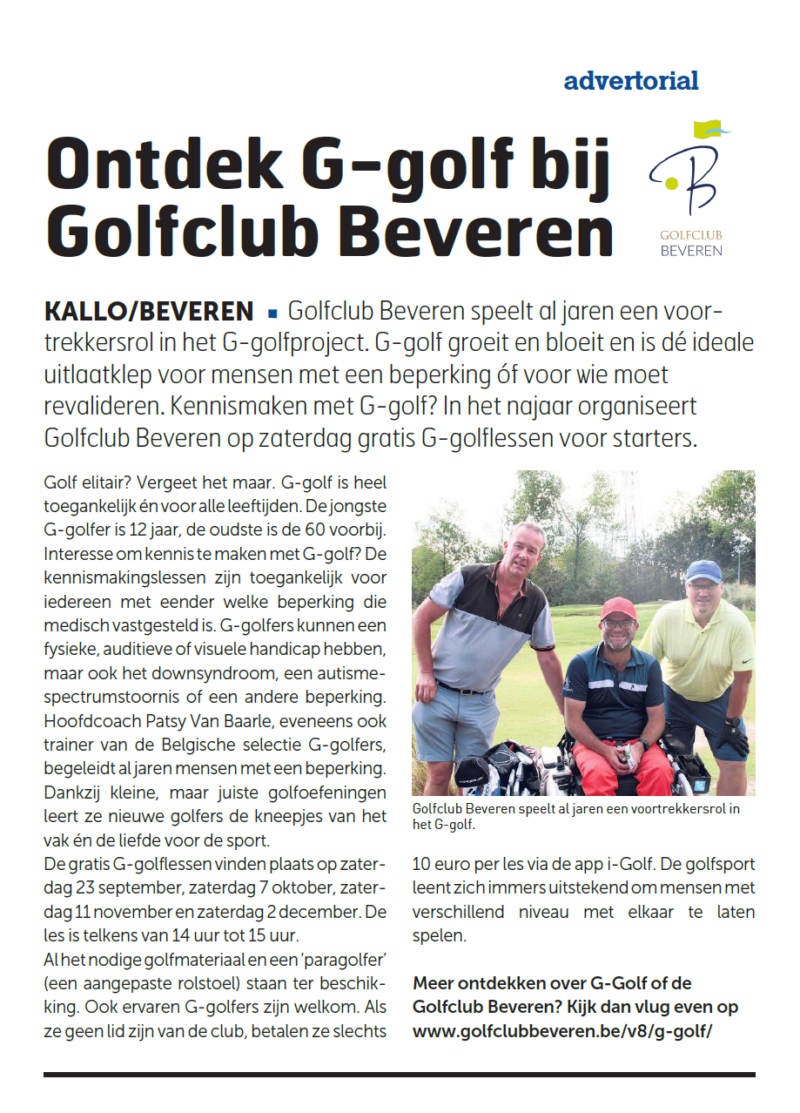 G golf lessen GC Beveren